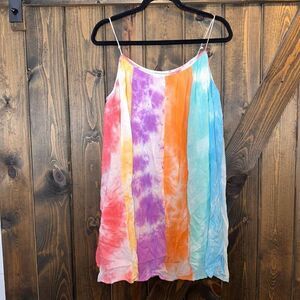 Mackenzie & Me Tie Dye Paneled Rainbow Swing Mini Dress